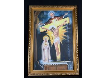 Vintage Crucifixion Painting Signed Polizzi