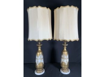 Pair Of Beautiful Table Lamps On Marble Bases