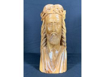 Vintage Carved Olive Wood Jesus With Crown