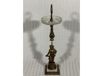 Vintage Brass And Glass Figural Stand Ashtray