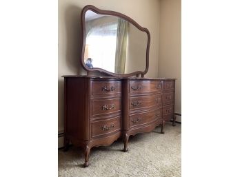 Beautiful Vintage Solid Wood Unsigned Bureau With Mirror