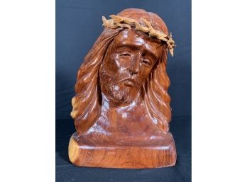 Vintage Carved Wooden Jesus With Crown