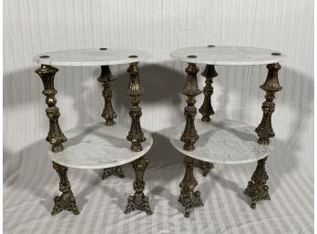 Vintage Two Tier Marble Table With Figural Feet