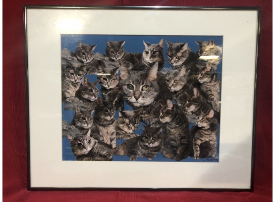C. Hougardy Framed And Matted Kitty Picture