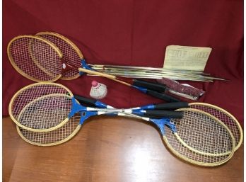 Vintage Badminton Set With Poles, Net, Birdies And Directions Bonus 2 Extra Rackets