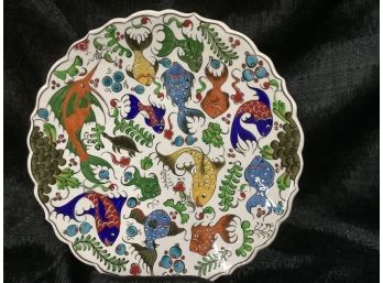 Ceramic Turkish? Fun Fish 12 Hanging Plate Special Handmade And Signed Illegibly