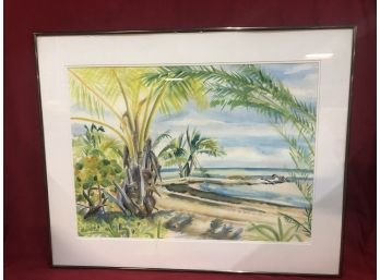 Framed And Matted Tropical Tree Beach Scene