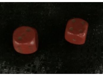 Pair Of Vintage Red Wooden Dice With Rounded Corners
