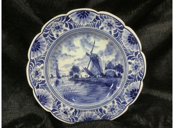 Vintage Hand Painted  Plate From Holland Blue And White China Delfts Blauw