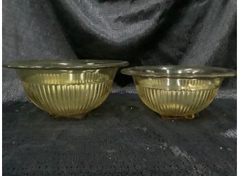 Vintage Set Of Hazel Atlas Depression Glass Serving/mixing Bowl Yellow Footed Ribbed