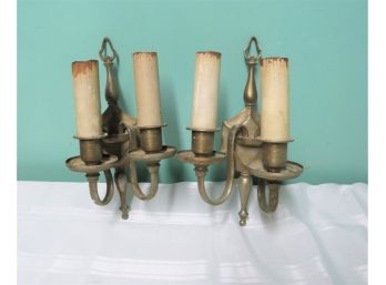 Pair Of Antique Brass Electric Candle Metal Wall Sconces