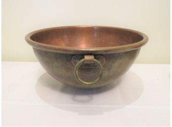 Vintage French Copper Mixing Bowl With Brass Ring