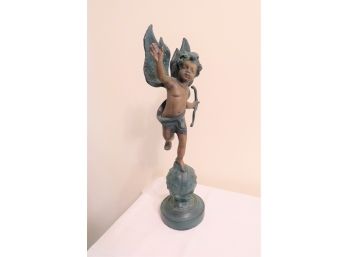 Vintage Cupid Cherub Standing On The World Sculpture Statue