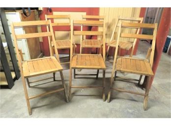 Set Of 6 Vintage Wood Slat Folding Chairs