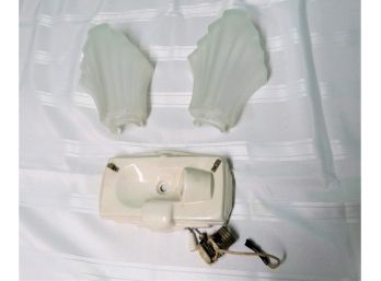 Vintage Art Deco Frosted Glass Wall Sconce Shades & Porcelain Fixture