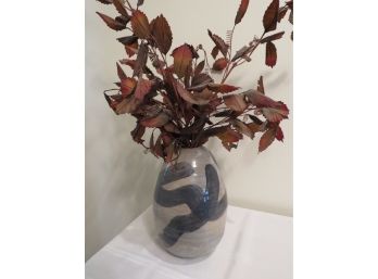 Studio Pottery Vase With Faux Fall Leaves Arrangement