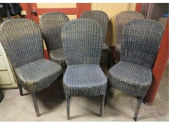 6 Vintage Woven Wicker Dining Side Chairs