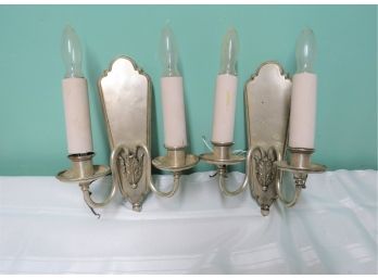 Pair Of Antique Electric Candle Metal Wall Sconces Silvertone