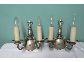 Pair Of Antique Electric Candle Metal Wall Sconces