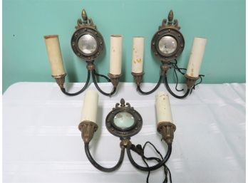 3 Antique Electric Candle Metal Wall Sconces