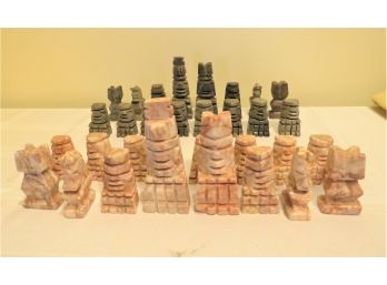 Vintage Marble/granite Aztec Easter Island Style Set Of Chess Pieces