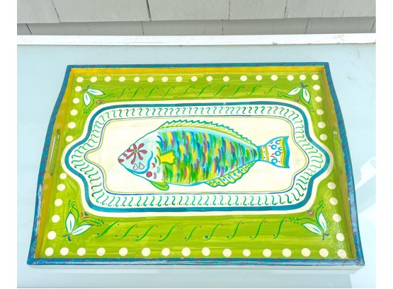 Eccentric Platter Featuring A Colorful Fish, Handpainted In The Bahamas By Barbara Finsness