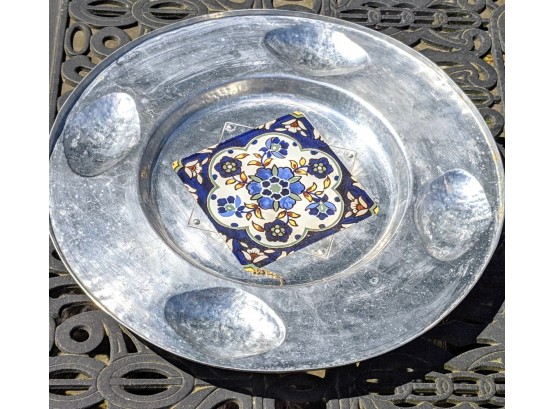 Cellini-Craft, Handwrought Serving Tray, With Handpainted Tile