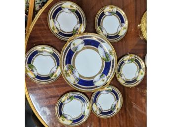 6 Hand Painted Appetizer Plates & 1 Large Serving Plate With Beautiful Country Scenery By Noritake/ Japan
