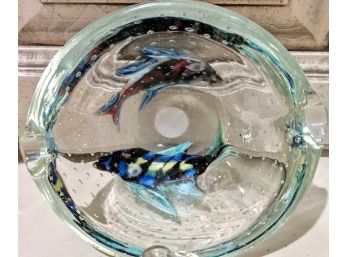 Small Vintage Bubble Fish Blown Glass Ashtray