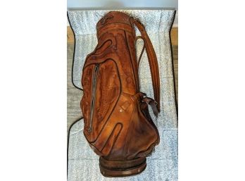 Fantastic One Of A Kind Intricately Engraved Leather Vintage Golf Bag -