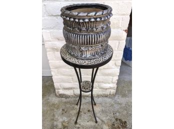 Wrought Iron Plant Stand Plus  Painted Silver Planter