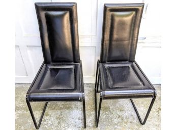 Set Of 2 Tall Back, Wrought Iron, Black, Leather Chairs