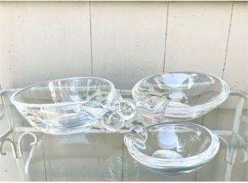 3 Steuben Glass Bowls,all Stamped. One Is A 1950's Handblown Sloped Snail Ashtray Design