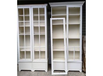 2 White Bookcases With Bottom Drawer - Highly Functional, But Needs Some Minor Repair.