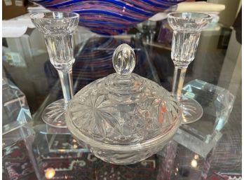 Waterford Crystal Candle Holders And Candy Dish