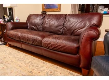 Natuzzi Brown Leather Sofa W/ Wooden Legs