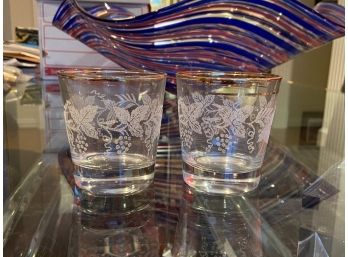 Depresson Glass With Gold Rim And Grapevine Pattern
