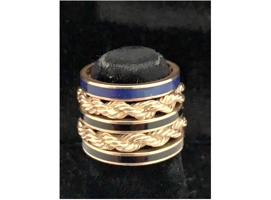Enamel And 14K Gold Stackable Bands - 5 Rings