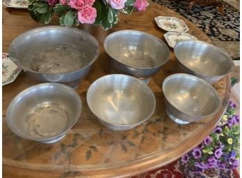 Lot Of 6 Pewter Bowls, Various Makers.