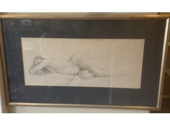 Graphite Drawing On Paper Of A Nude Woman Signed And Framed