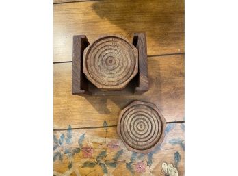 Set Of 5 Kalmar Teak Wooden Coasters With Wooden Caddy