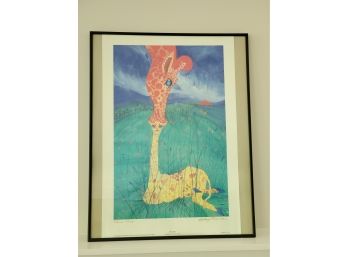 1997 First Kiss By Betsy M. Burnhans-Fowler Signed Lithograph - Momma Giraffe & Baby