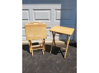 Wood Tray Table Set With Stand