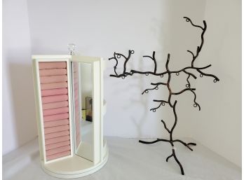 Wire Jewelry Tree Holder & White & Pink Rotating Jewelry Storage Holder