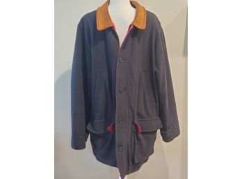 Land's End Men's Navy Blue Size XL Wool Zip & Button Front Coat