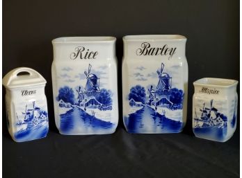 Vintage German INGE Delft Ceramic Canisters & Spice Jars