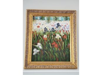 Framed Oil Painting - Field Of Flowers