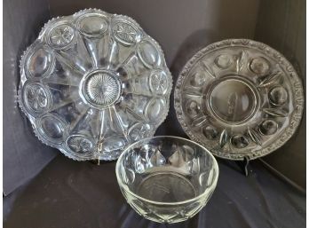 Glass Round Appetizer Serving Platters & Bowl