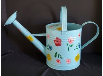 Super Cute Turquoise Floral Design Painted Metal Garden Watering Can