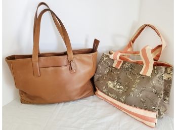 Coach Large Brown Legacy Leather Travel Tote 7790 & New Willa J Toile Small Sports Tote Bag